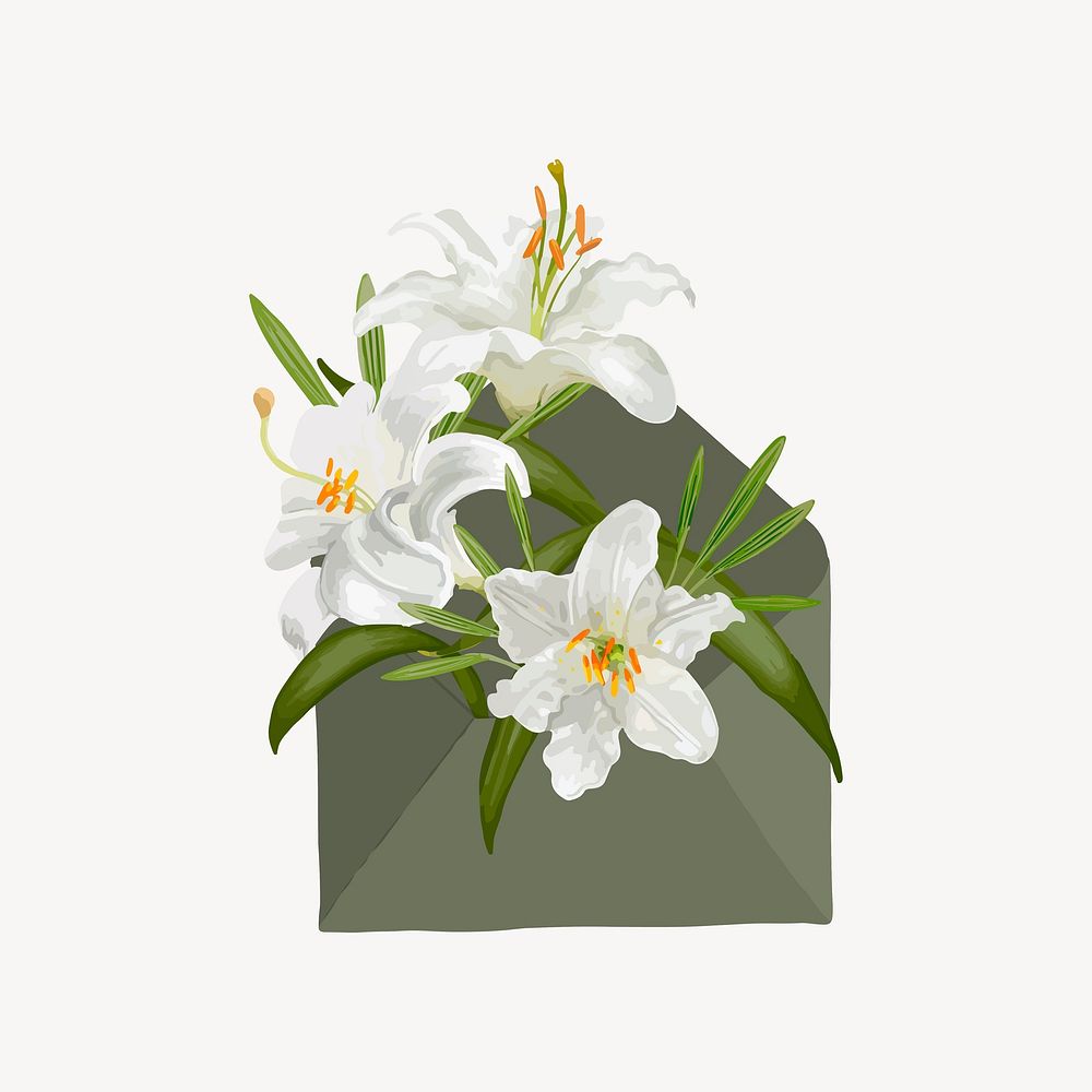 Aesthetic lily & envelope collage element vector