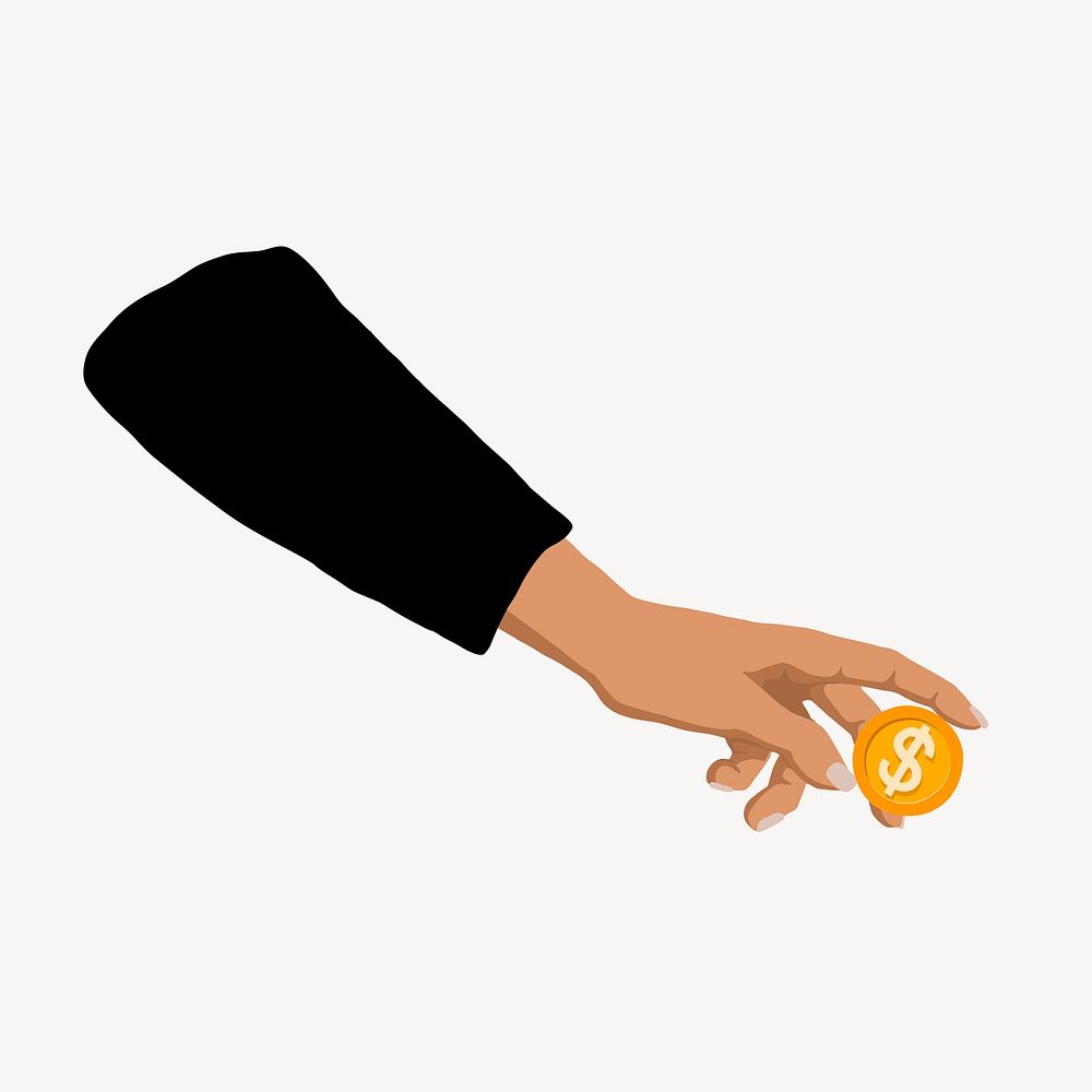 Coin in hand vector illustration collage element 