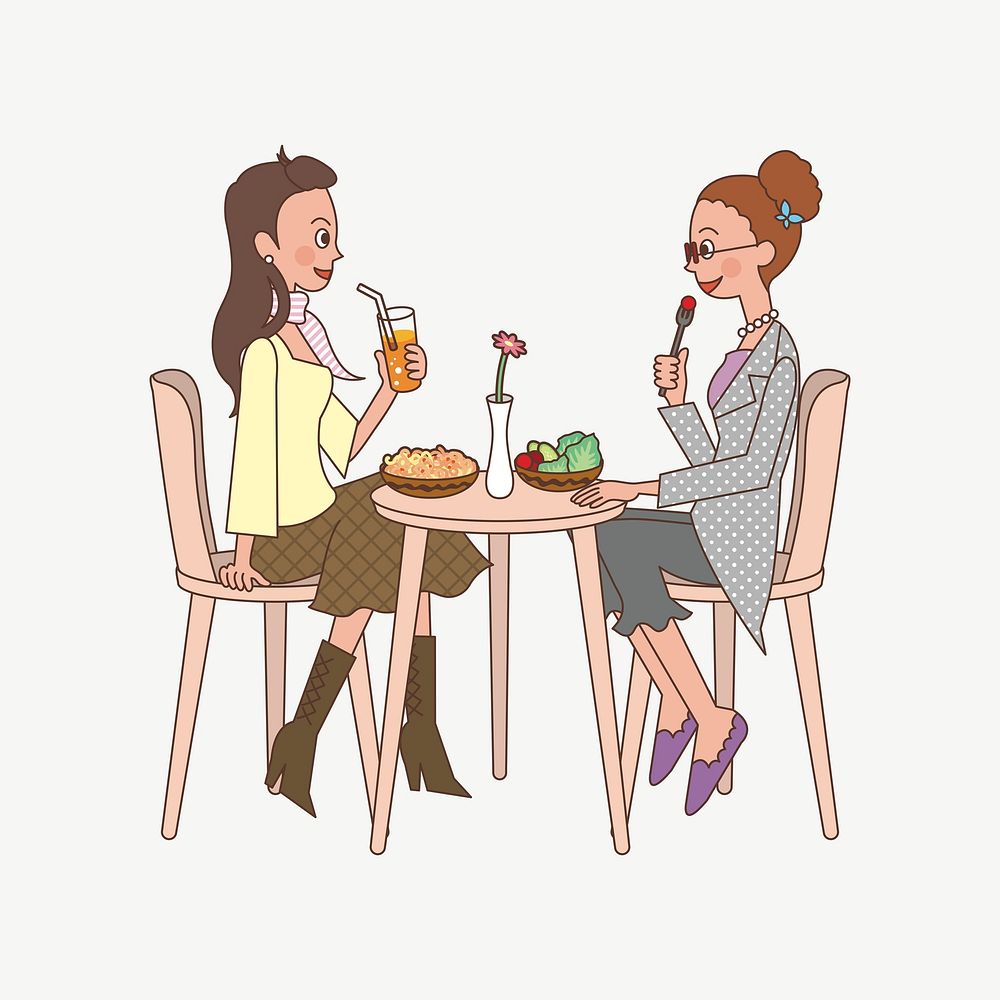 Girls at cafe clipart illustration psd. Free public domain CC0 image.