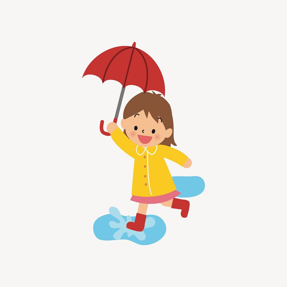 Girl with umbrella illustration. Free public domain CC0 image.