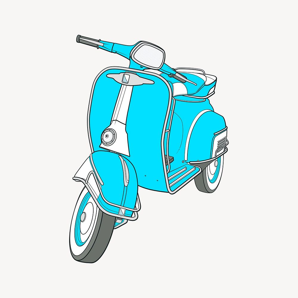Blue scooter illustration. Free public domain CC0 image.