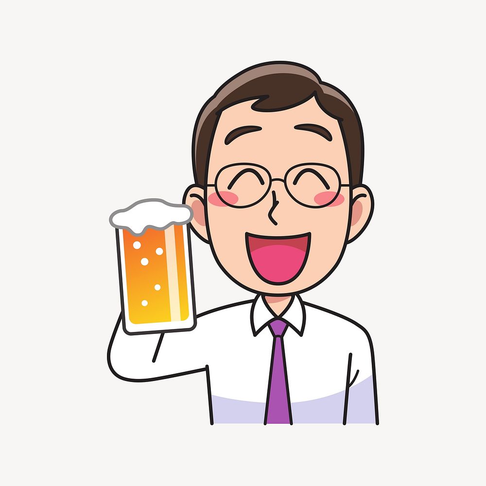 Man drinking beer illustration. Free public domain CC0 image.