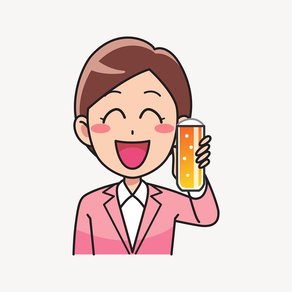 Woman drinking beer illustration. Free public domain CC0 image.