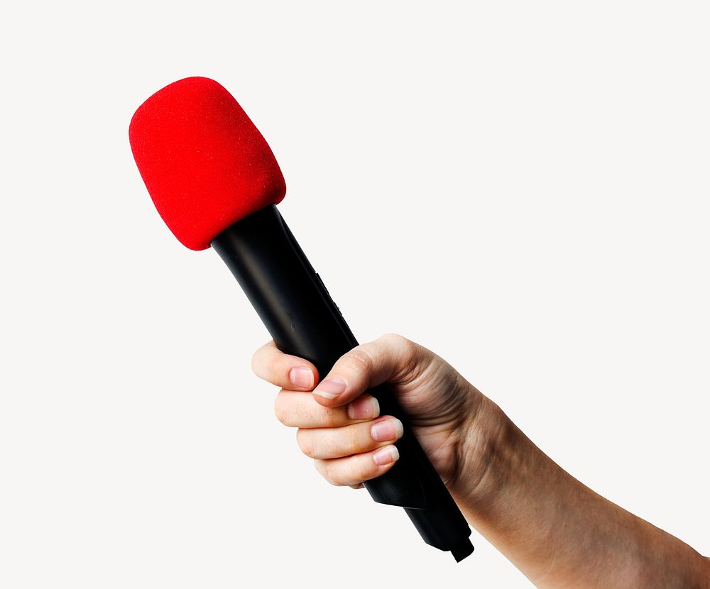Hand holding microphone isolated image