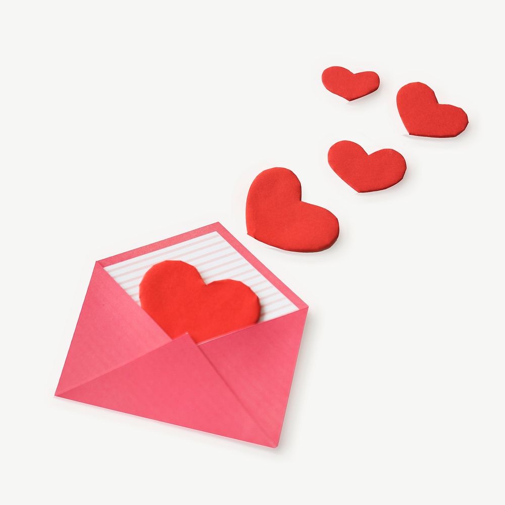 Heart love letter collage element isolated image psd