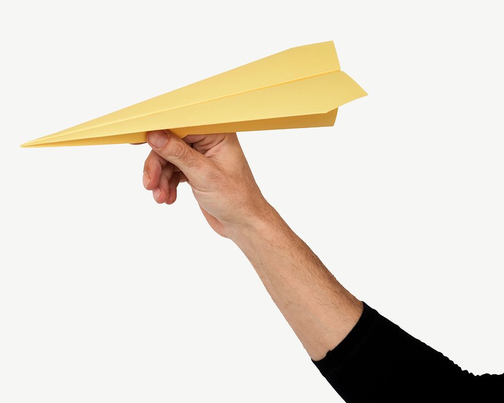 Yellow paper plane collage element psd