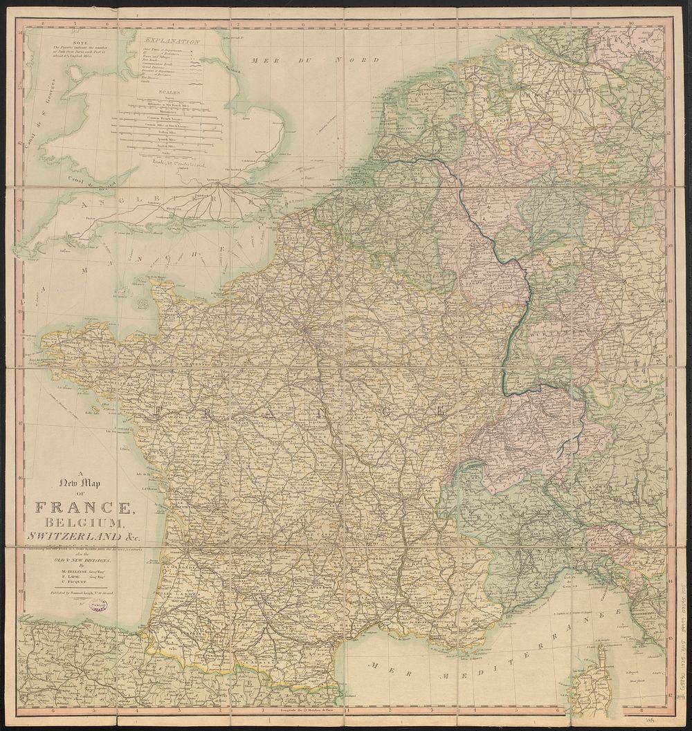             A new map of France, Belgium, Switzerland &c. : containing all the post & cross roads, with the rivers, &…