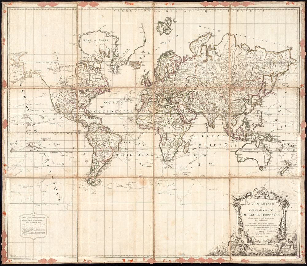             Mappe Monde ou carte générale du globe terrestre dessinée suivant les regles de la projection des cartes…