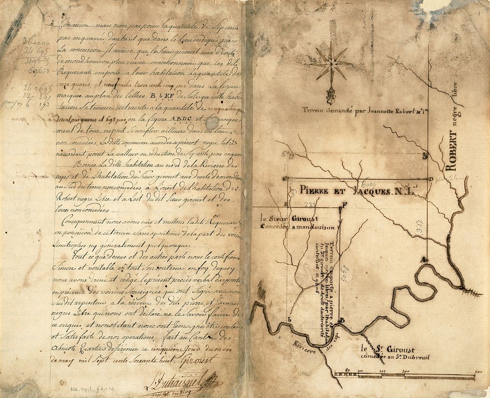             Survey plat of land grants on Caps River, Saint Domingue          