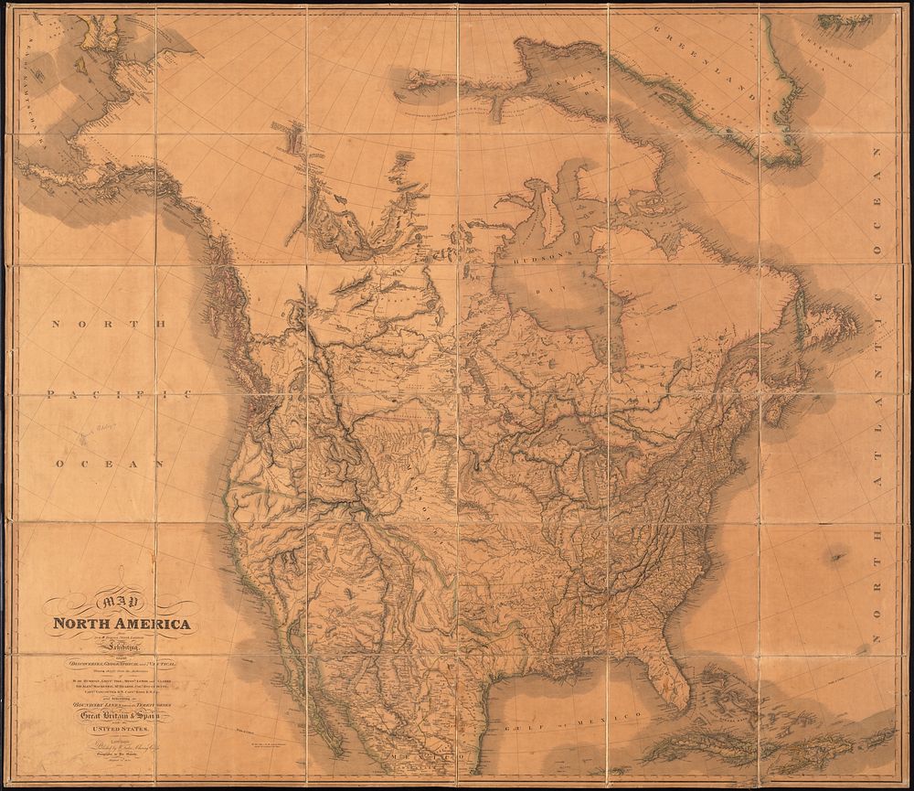             Map of North America from 20 to 80 degrees north latitude : exhibiting the recent discoveries, geographical and…