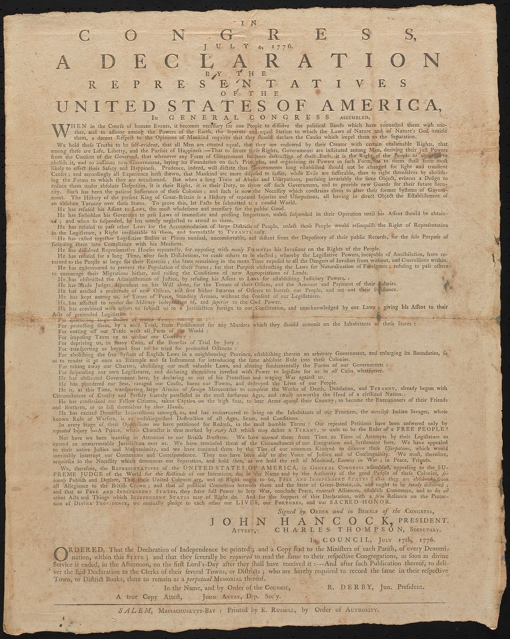             In Congress, July 4, 1776 : a declaration by the representatives of the United States of America, in general…
