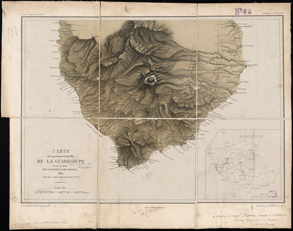             Carte de la portion S.O de l'ile de la Guadeloupe : levée en 1842          