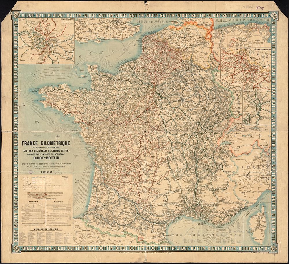             France kilométrique : carte indiquant les distances kilométriques sur tous les réseaux de chemins de fer     …