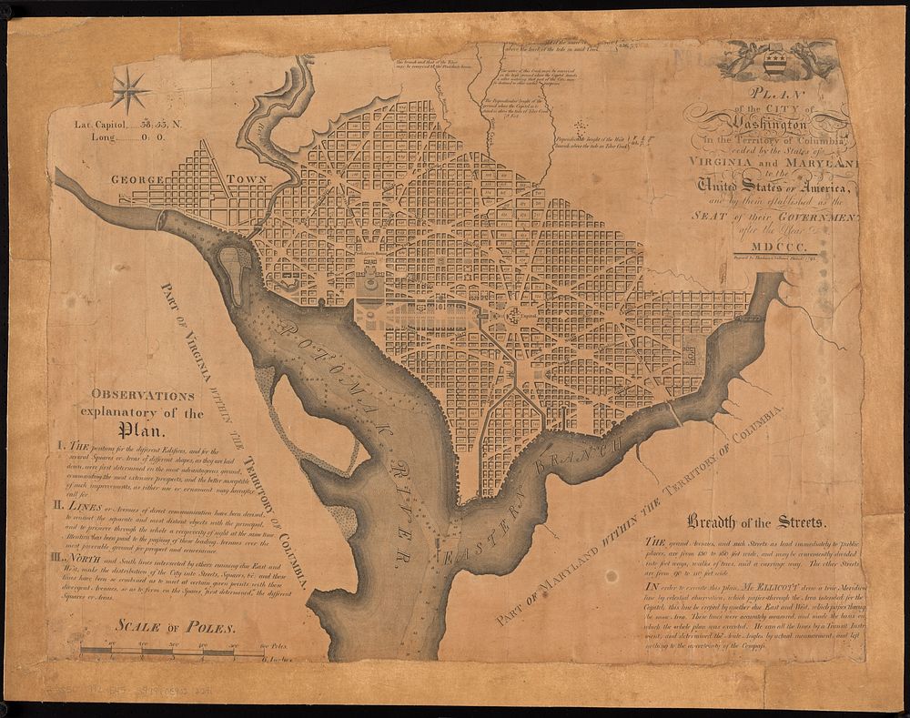             Plan of the city of Washington in the territory of Columbia, ceded by the states of Virginia and Maryland to the…