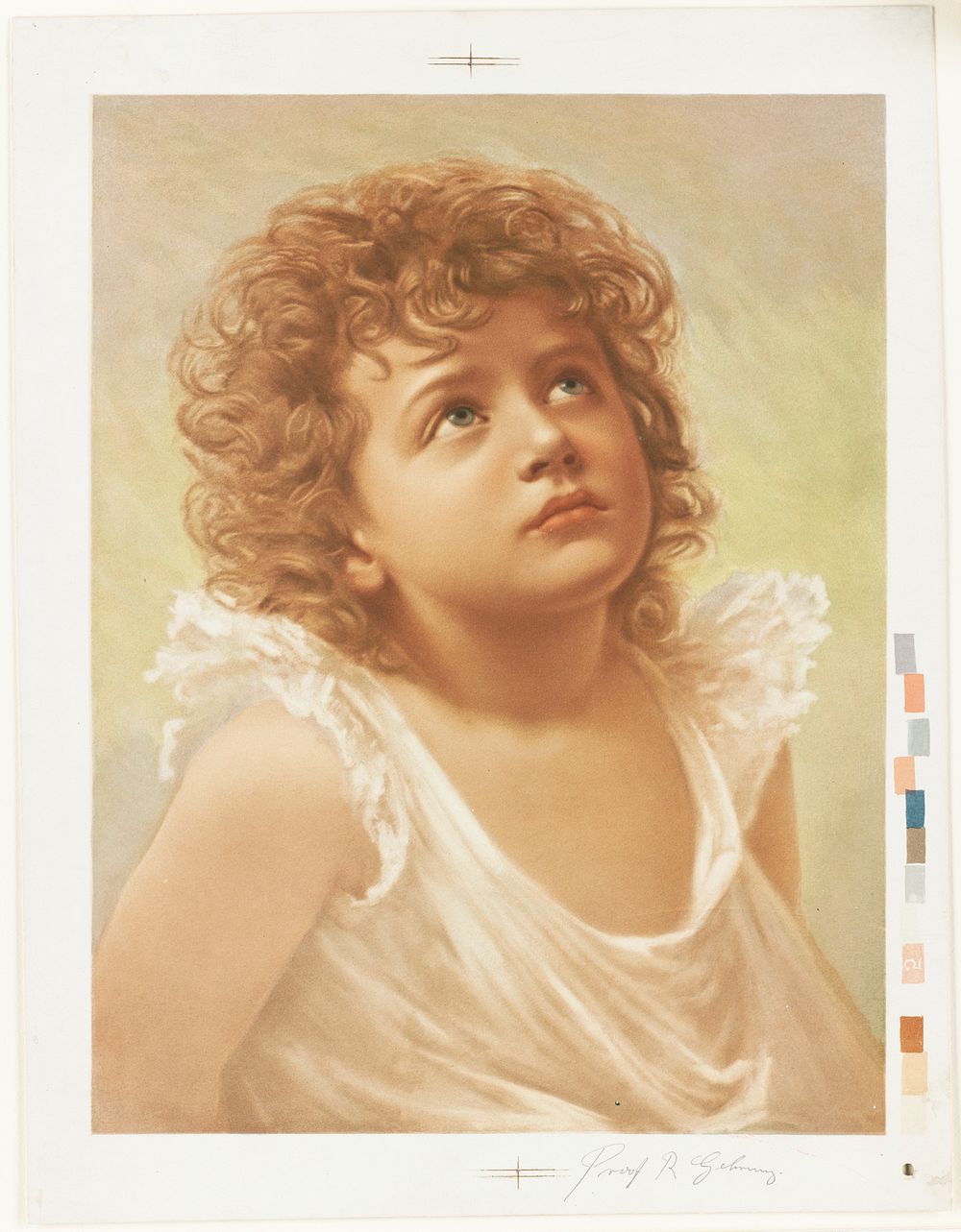             Cherubic child gazing upwards          