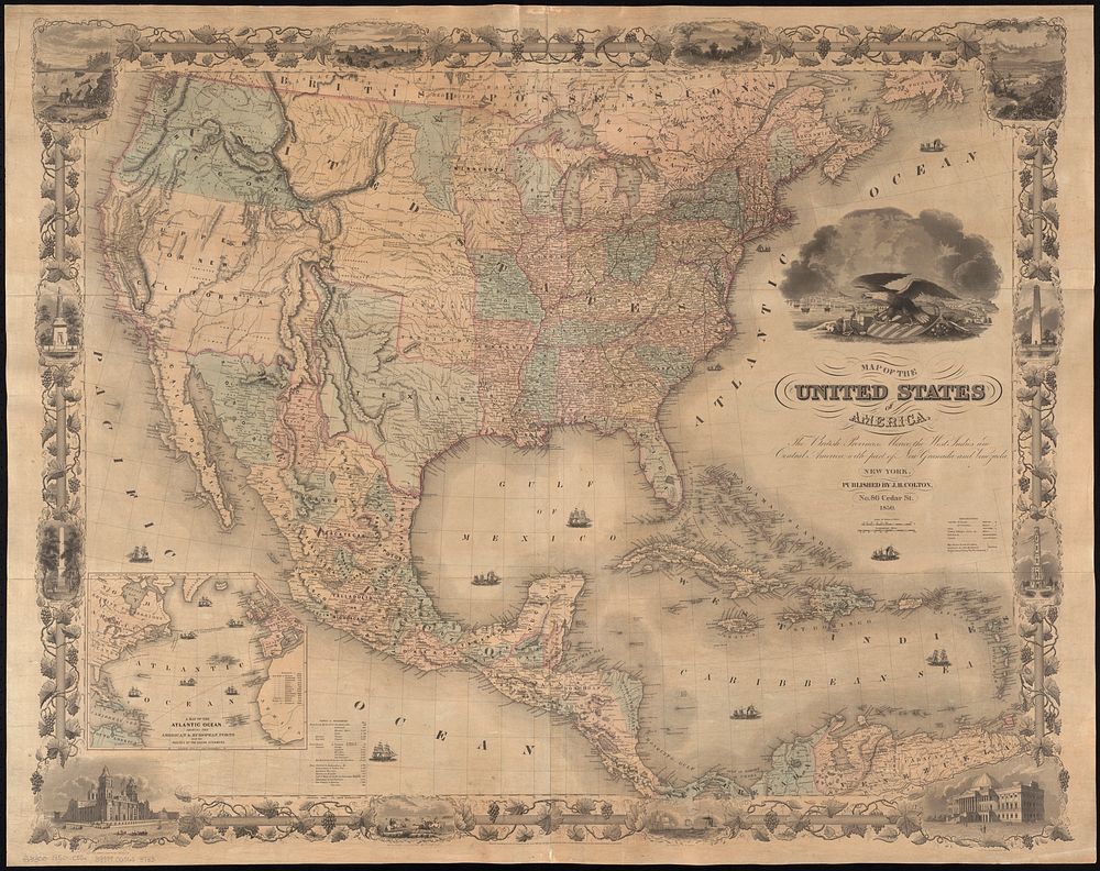             Map of the United States of America, the British provinces, Mexico, the West Indies and Central America, with…