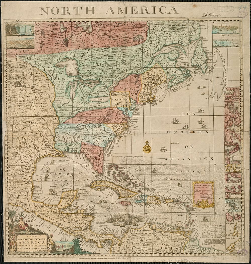             A map of the British Empire in America with the French and Spanish settlements adjacent thereto          