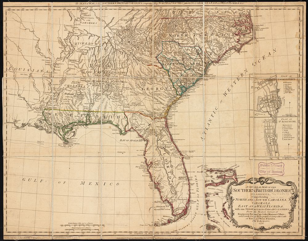             A general map of the southern British colonies in America comprehending North and South Carolina, Georgia, East…