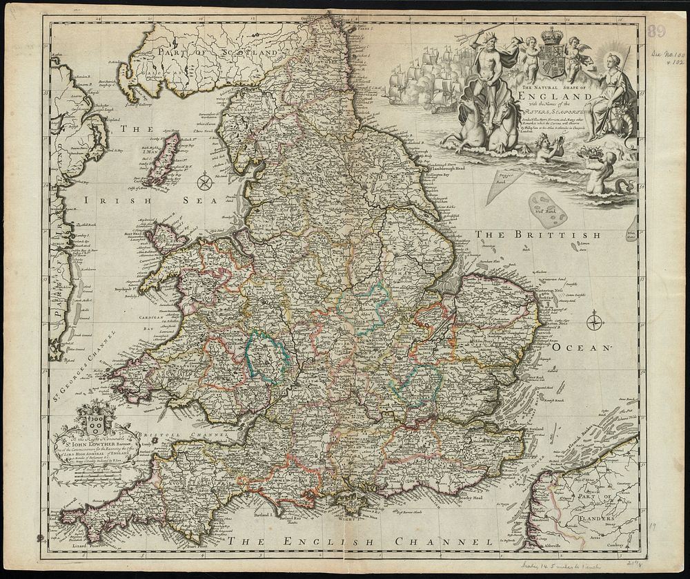             The natural shape of England with the names of rivers, seaports, sands, hills, moors, forrests, and many other…