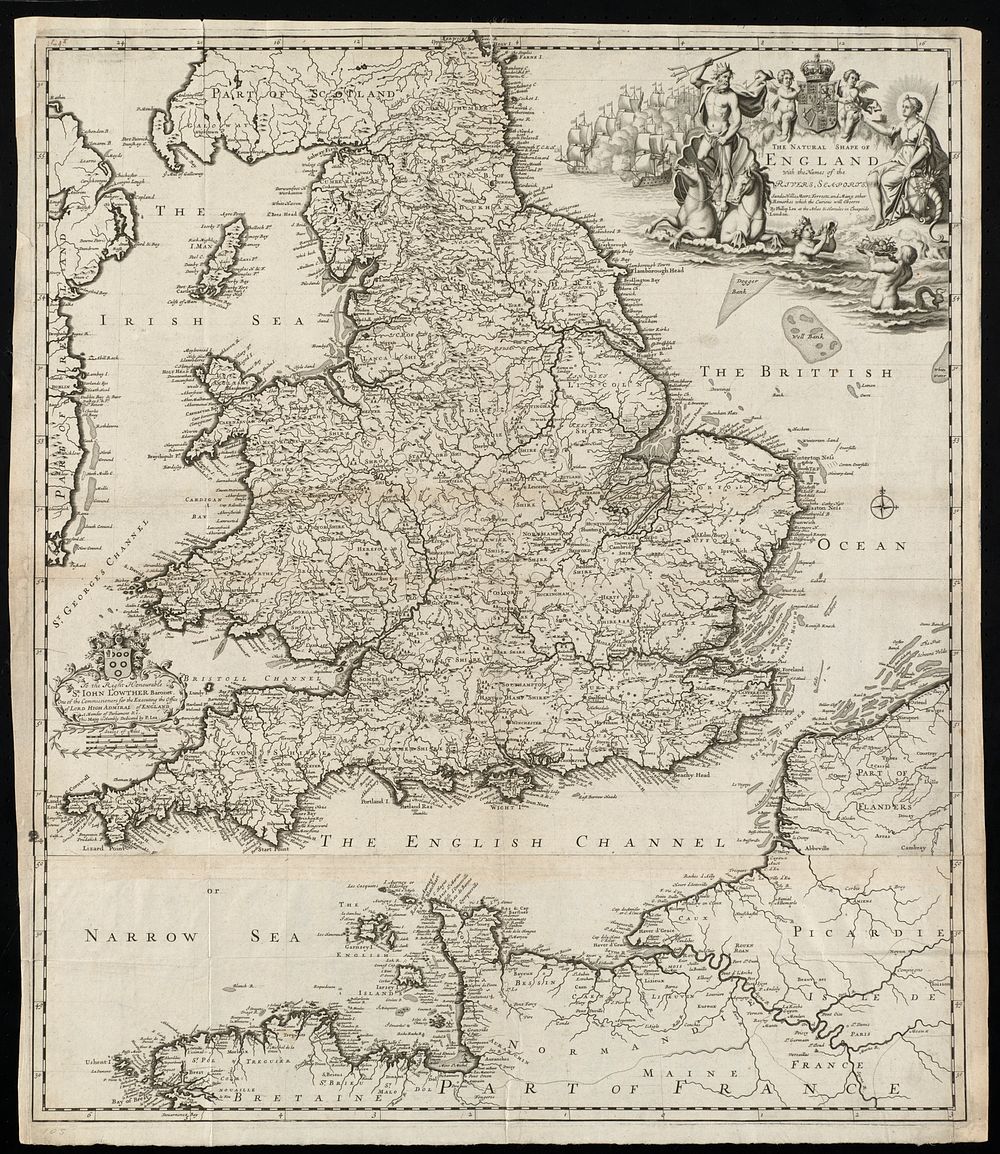             The natural shape of England with the names of rivers, seaports, sands, hills, moors, forrests, and many other…