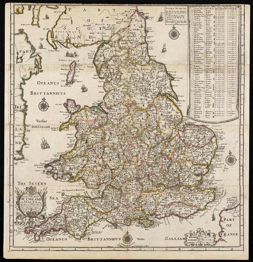             A new map of England and Wales with the direct and cros roads also the number of miles between the townes on the…
