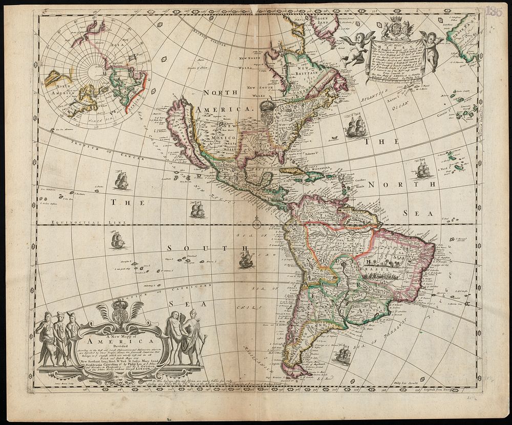             A new mapp of America devided according to the best and latest observations and discoveries wherein are…