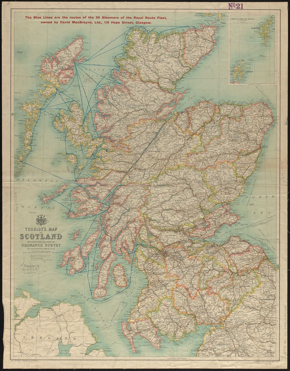            Tourist's map of Scotland : reduced by permission from the Ordnance Survey by John Bartholomew, F.R.G.S.        …