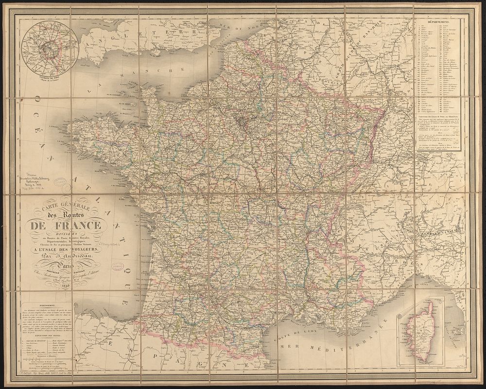             Carte générale des routes de France : divisées en routes de poste, routes royales, départementales…