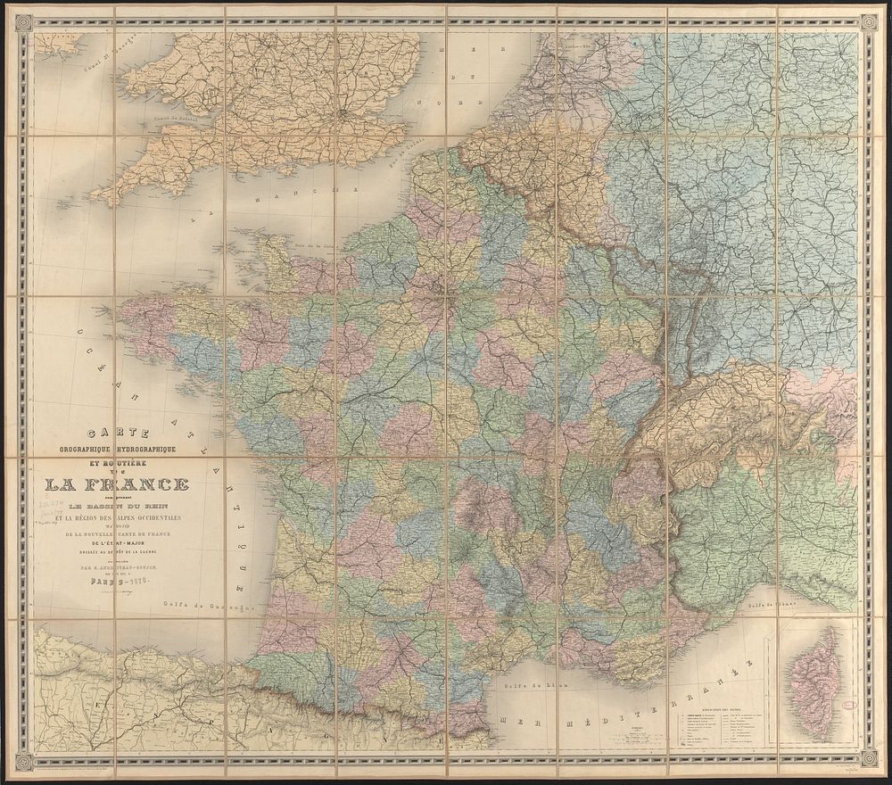             Carte orographique hydrographique et routière de la France : comprenant le bassin du rhin et la région des…
