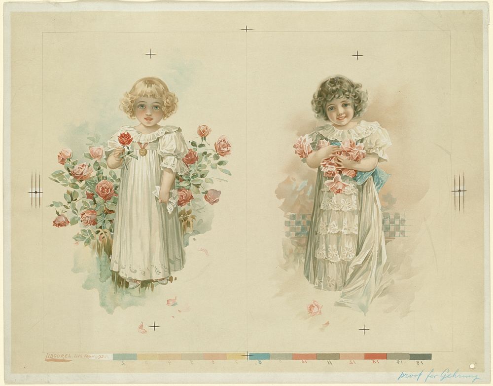             Two images of girl with roses on one sheet          