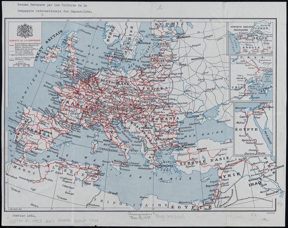             Reseau parcouru par les voitures de la Compagnie Internationale des Wagons-lits          