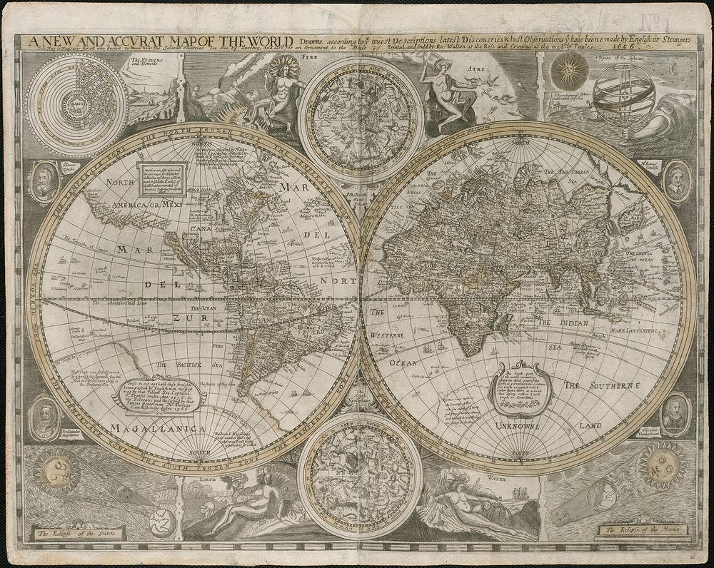             A new and accurat map of the world drawne according to ye truest descriptions latest discoveries & best…