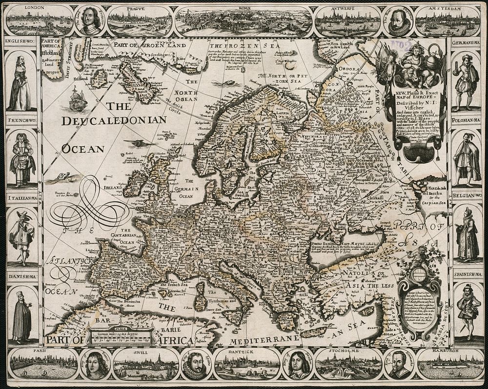             A new, plaine & exact map of Europe : described by N.I. Visscher and done into English, enlarged & corrected…