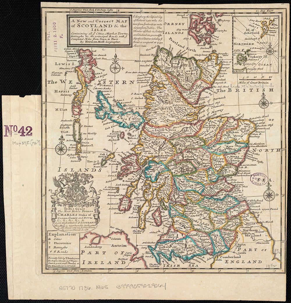             A new and correct map of Scotland and the Isles : containing all ye cities, market towns, boroughs &c., the…