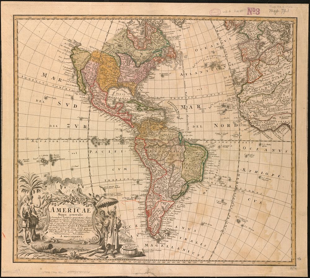             Americae mappa generalis : secundum legitimas projectionis stereographicae regulas relationesque recentissimas…