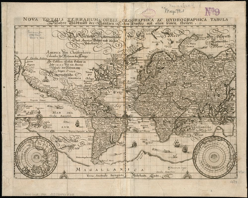             Nova totius terrarum orbis geographica ac hydrographica tabula = Wahre Biltnüss des Gantzen Erden Kraÿses mit…