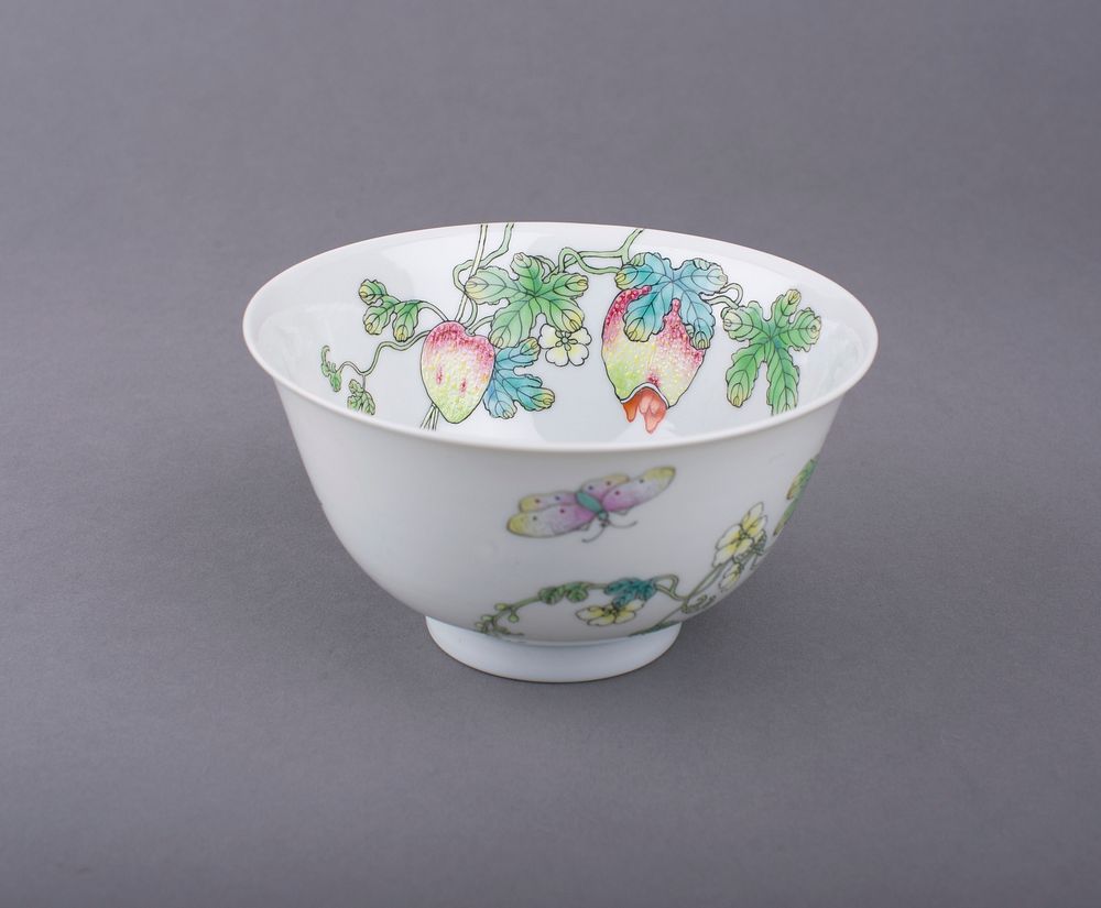 Bowl with Design of Bitter Melon Vine, Bamboo, and Butterflies