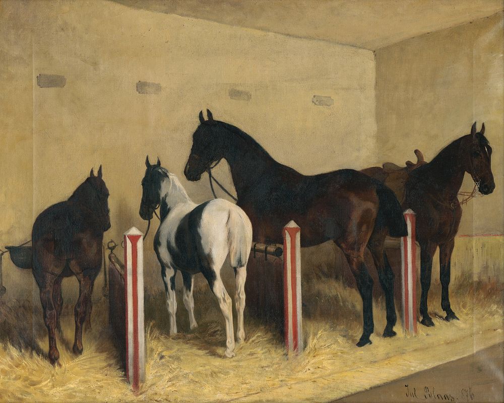 Horses in the stable, Julius Von Blaas