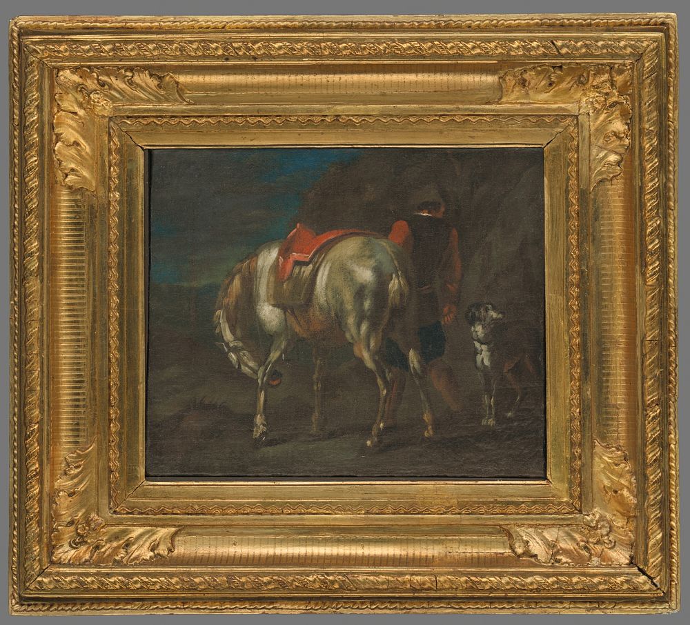 A man with a horse and a dog, Juliusz Kossak