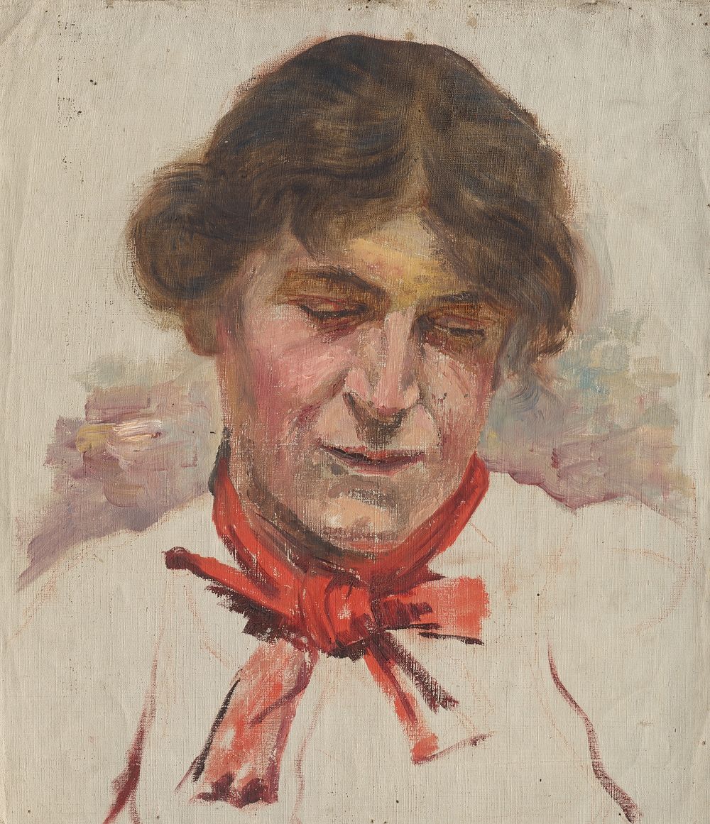 Head study of woman with red bow, Aurel Ballo