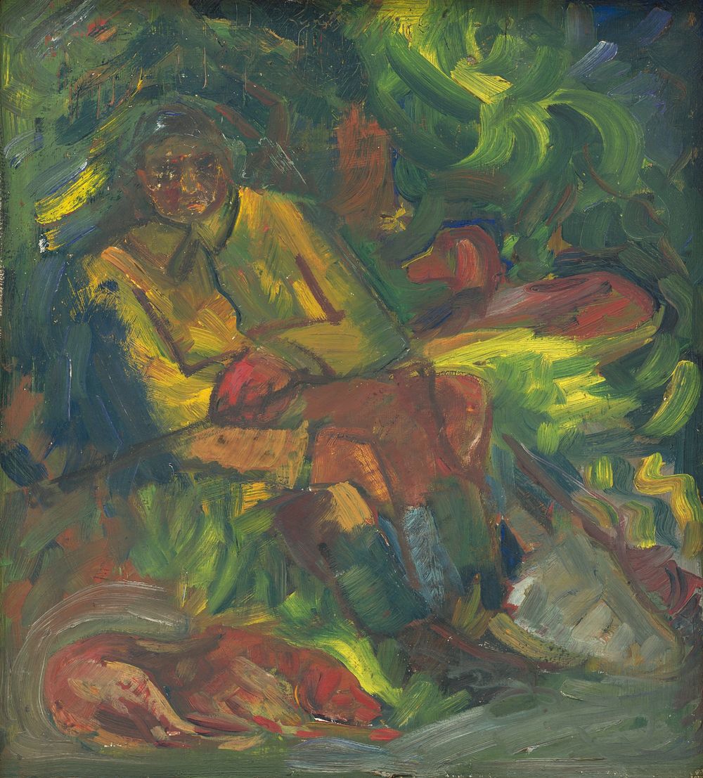 Resting hutner with two reclining men by Arnold Peter Weisz Kubínčan