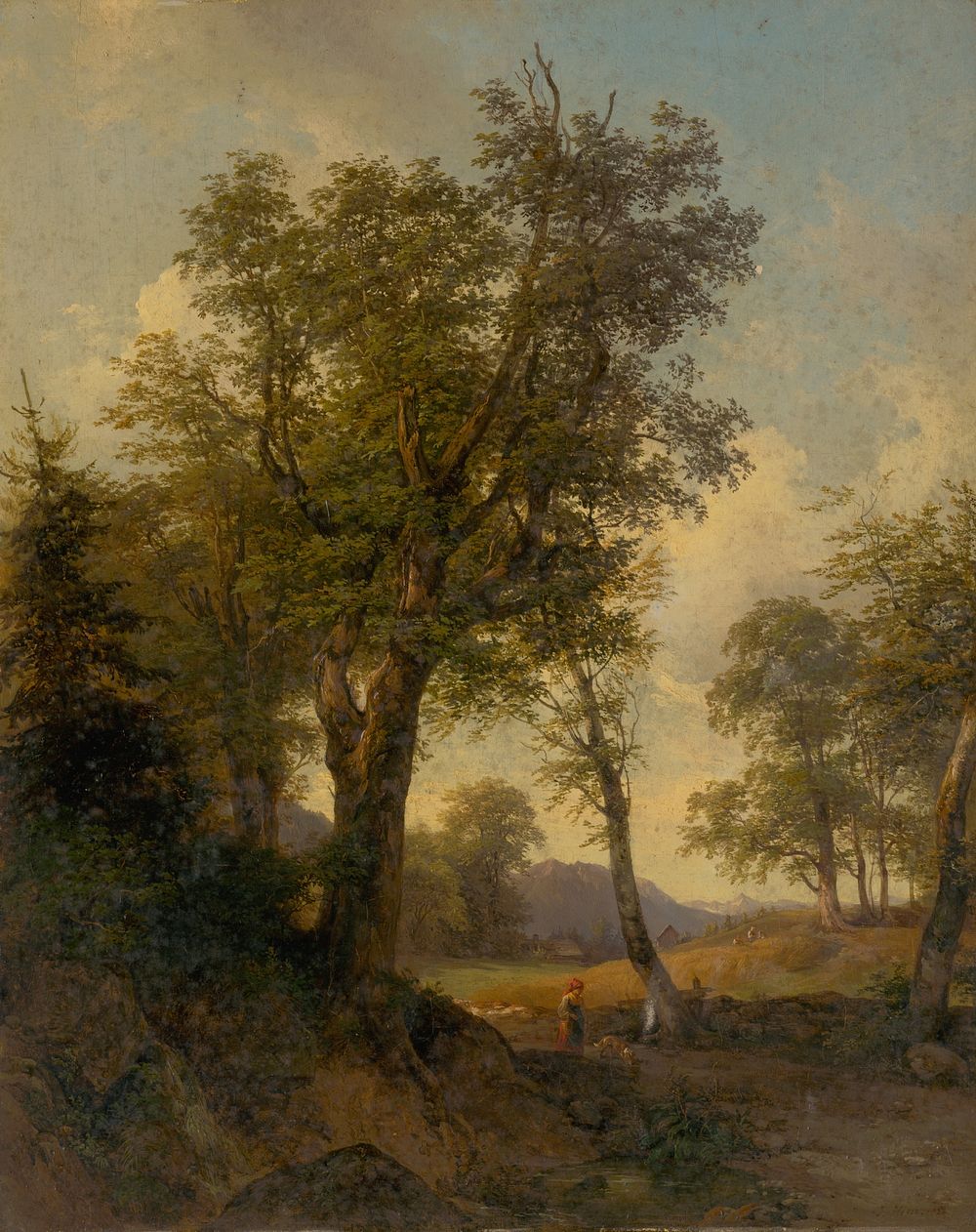 Alpine landscape with trees in the foreground, Johann H&ouml;ger