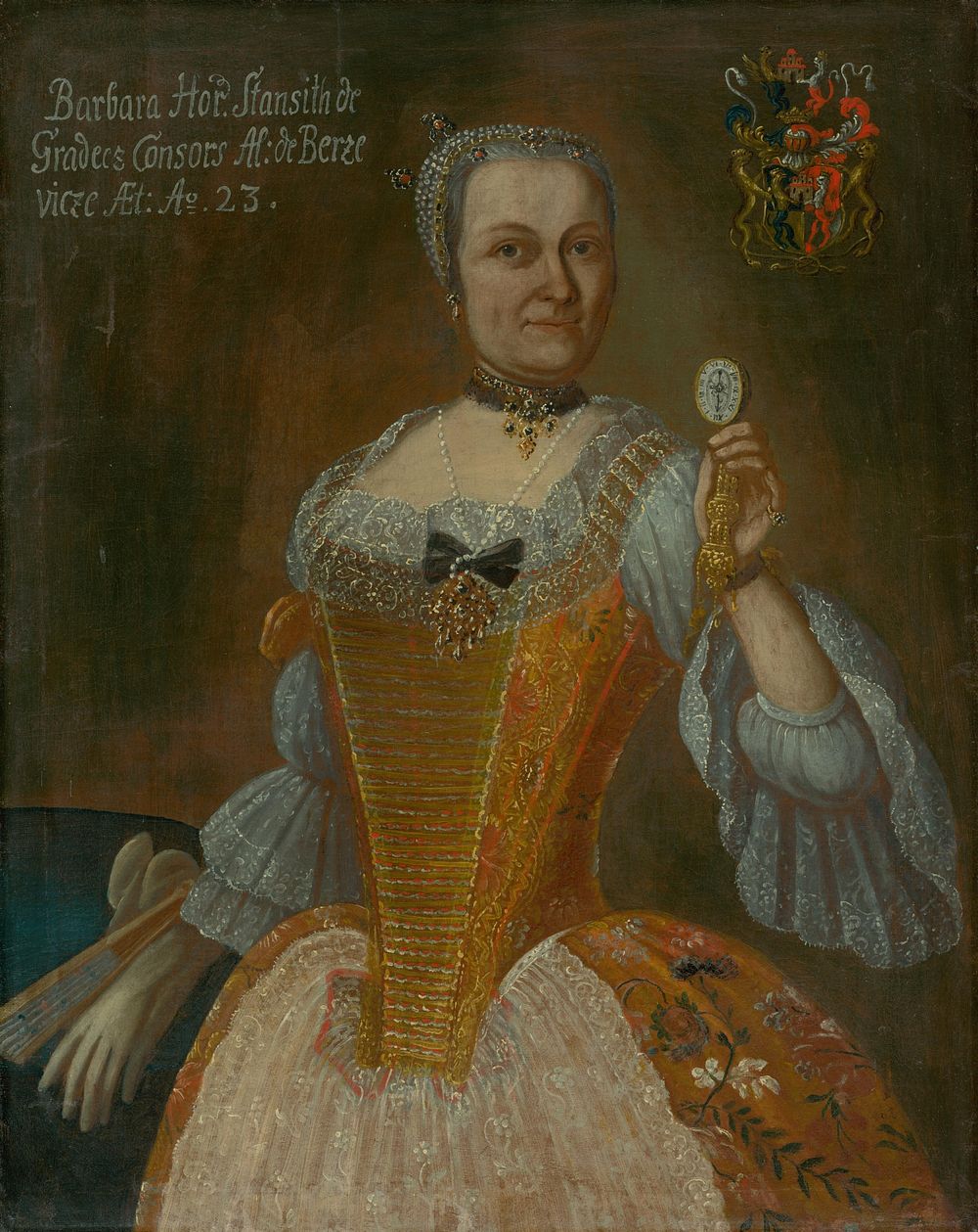 Portrait of barbora horváthová-stančičová with a watch;, Ján Gottlieb Kramer