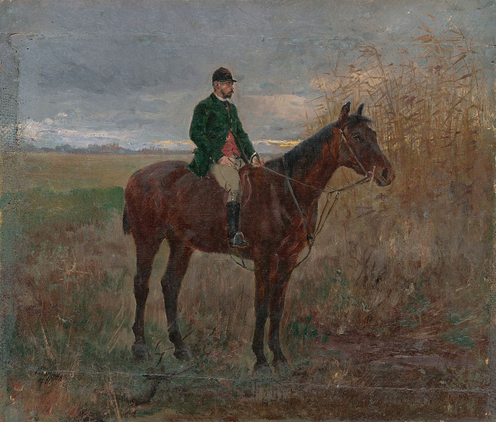 Study of a rider on a horse by László Mednyánszky