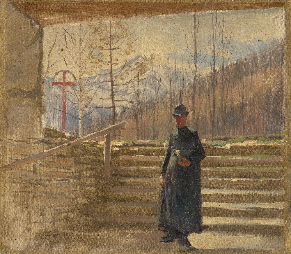 Study of walking priest by László Mednyánszky