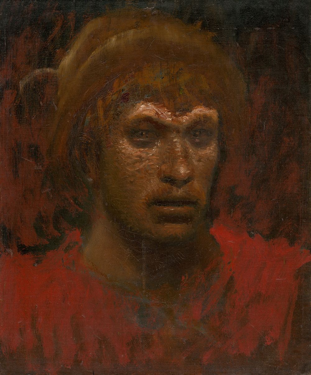 Head of a rebel dressed in red by László Mednyánszky