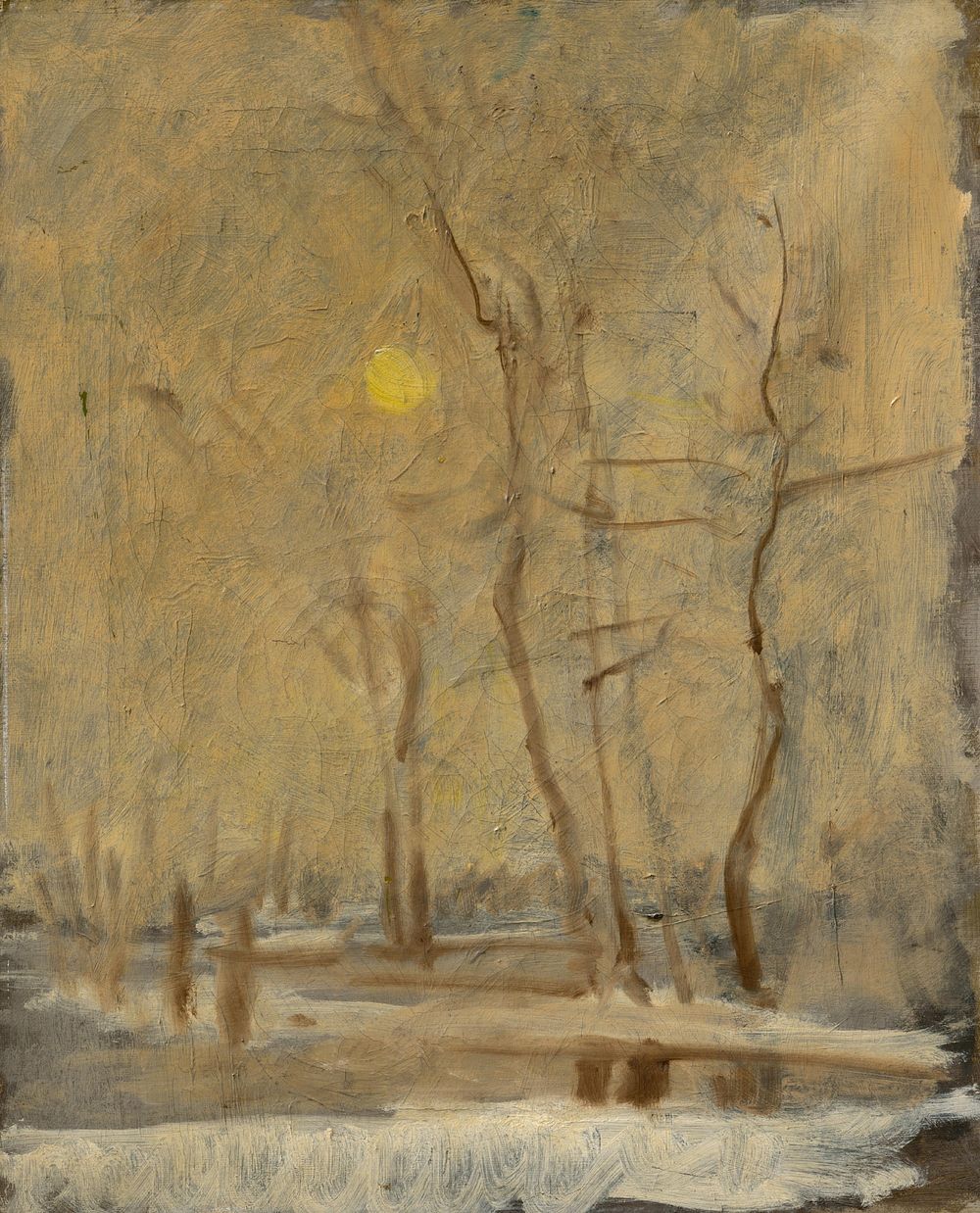 Winter sun in a landscape with a brook. by László Mednyánszky
