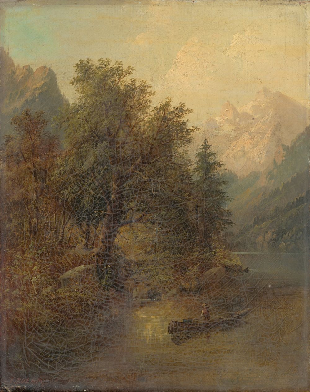 Alpine landscape with a boat, Eduard Boehm