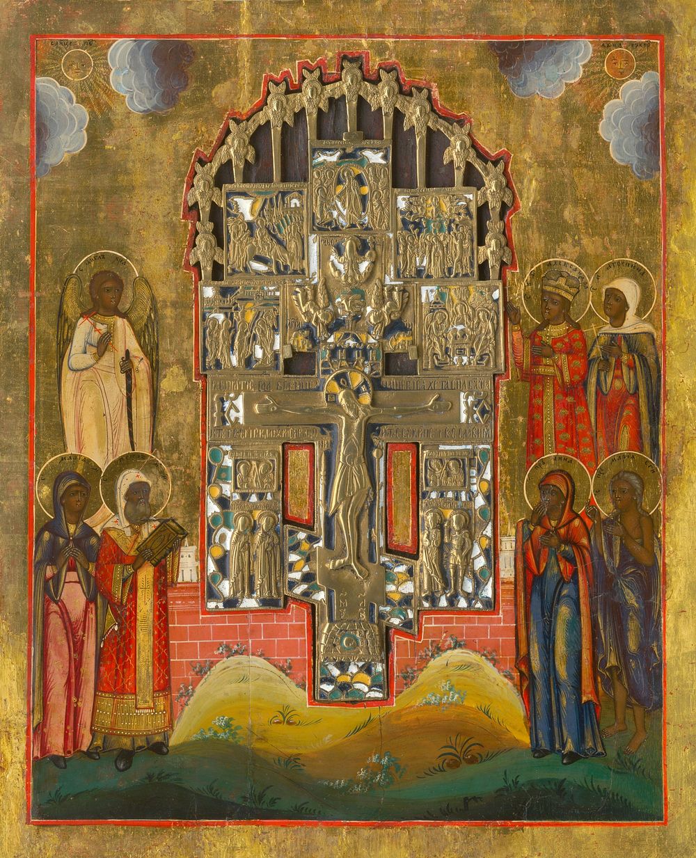 Crucifixion - icon with saint figures, Russian Icon Painter