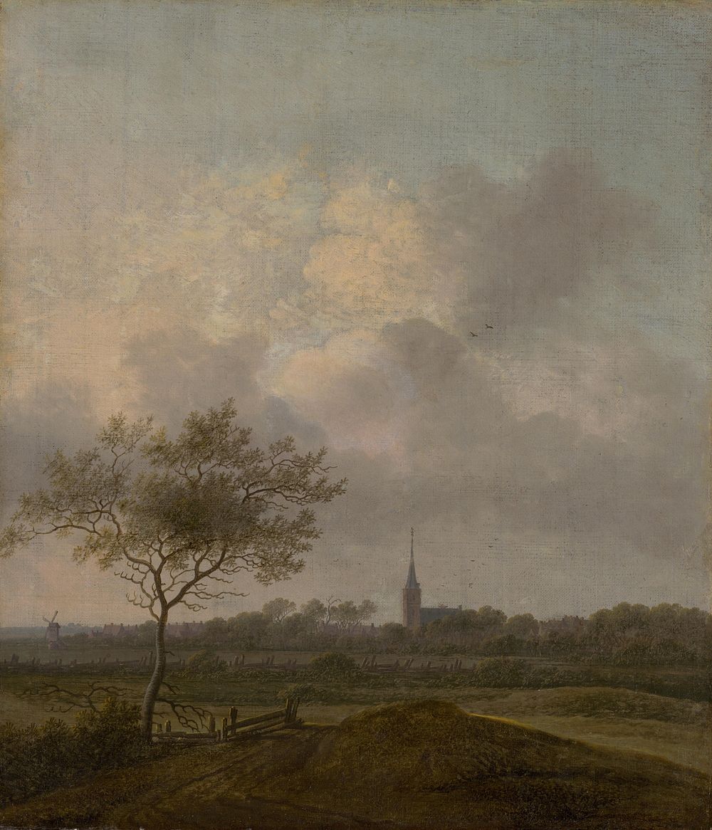 Landscape with church in rijswijck, Anthony Jansz